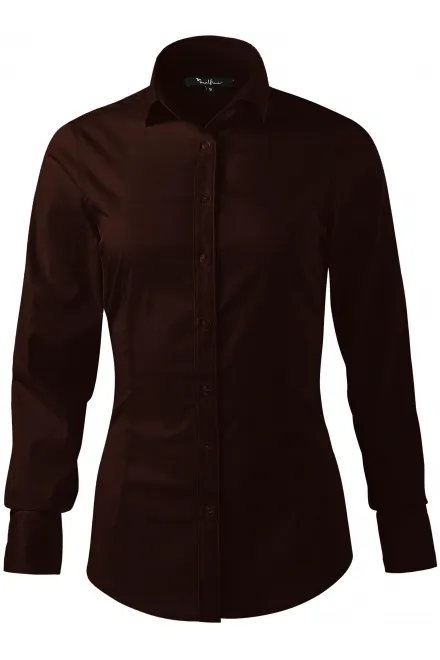 Damen Langarmbluse slim Fit - Kaffee, S