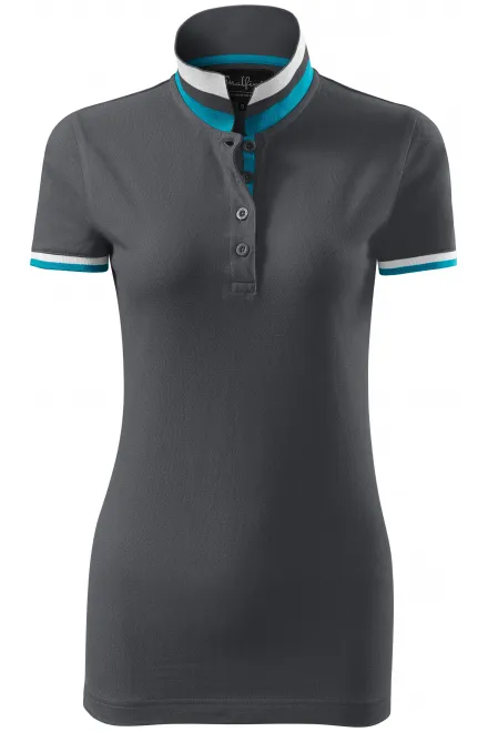 Damen Poloshirt mit Stehkragen - hellgrau, XS