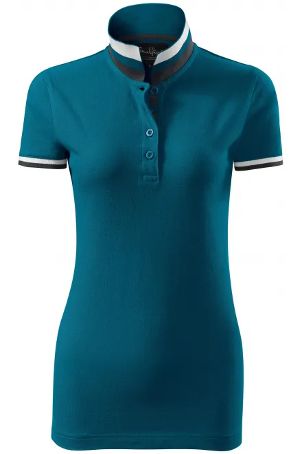 Damen Poloshirt mit Stehkragen - petrol blue, XS