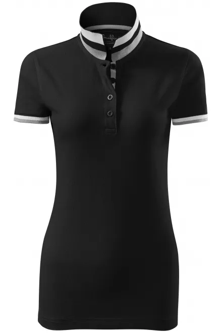 Damen Poloshirt mit Stehkragen - schwarz, XS
