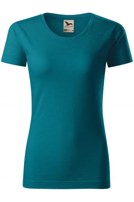 Damen-T-Shirt aus strukturierter Bio-Baumwolle - petrol blue, XS