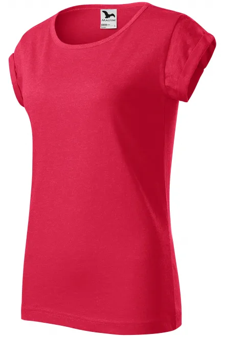 Damen T-Shirt mit gerollten Ärmeln, roter Marmor