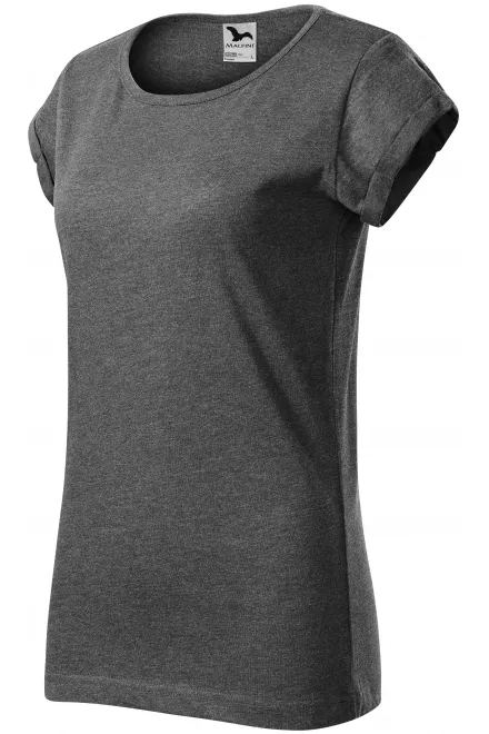 Damen T-Shirt mit gerollten Ärmeln, schwarzer Marmor