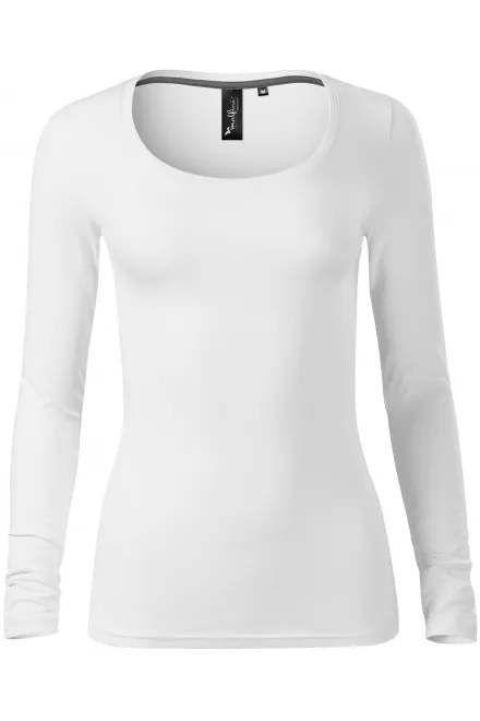 Damen T-Shirt mit langen Ärmeln und tiefem Ausschnitt - weiß, XS