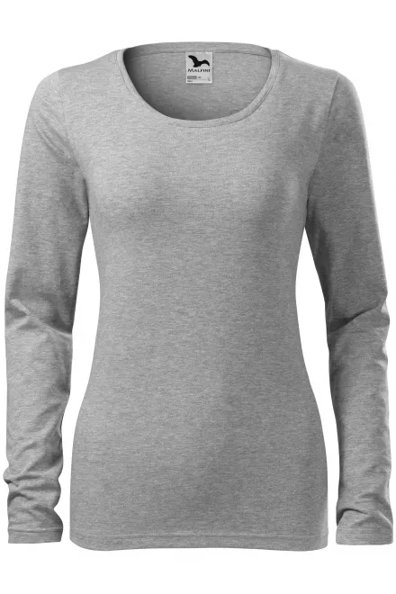 Eng anliegendes Damen-T-Shirt mit langen Ärmeln - dunkelgrauer Marmor, S