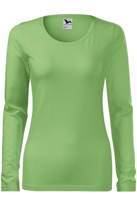 Eng anliegendes Damen-T-Shirt mit langen Ärmeln - erbsengrün, S