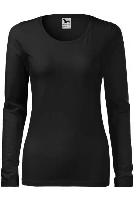 Eng anliegendes Damen-T-Shirt mit langen Ärmeln - schwarz, S