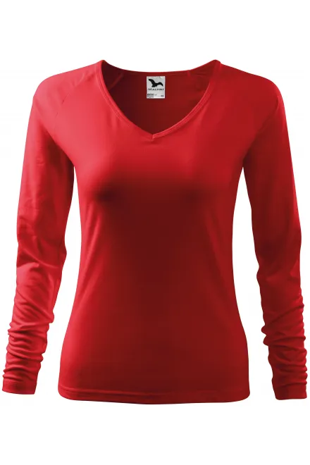 Eng anliegendes T-Shirt für Damen, V-Ausschnitt - rot, XS