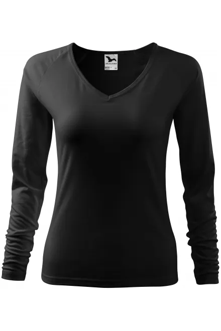 Eng anliegendes T-Shirt für Damen, V-Ausschnitt - schwarz, XS