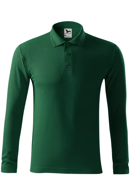 Grobes Poloshirt für Herren mit langen Ärmeln - Flaschengrün, S