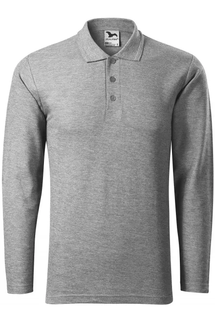 Grobes Poloshirt für Herren mit langen Ärmeln - dunkelgrauer Marmor, S