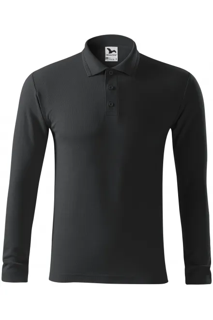 Grobes Poloshirt für Herren mit langen Ärmeln - Ebenholz Grau, S