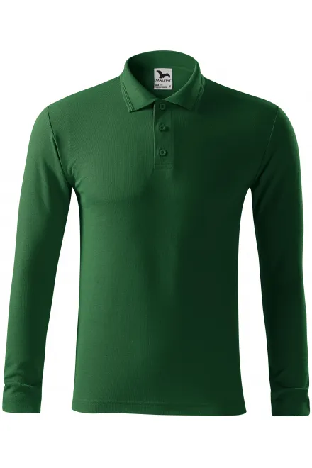 Grobes Poloshirt für Herren mit langen Ärmeln - Flaschengrün, S