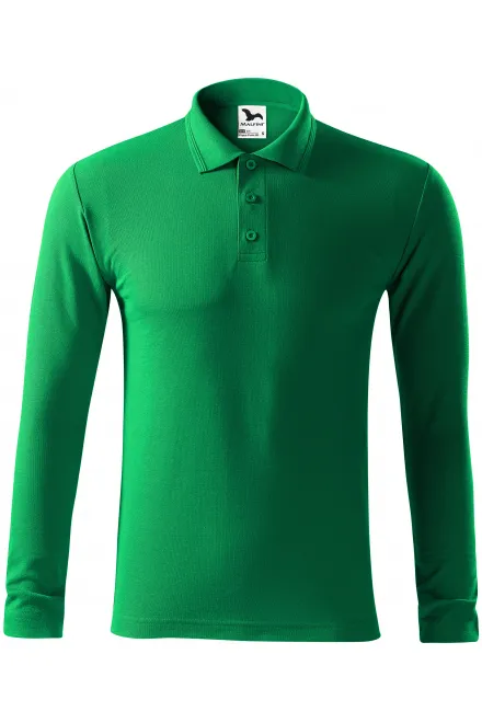 Grobes Poloshirt für Herren mit langen Ärmeln - Grasgrün, S