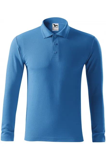 Grobes Poloshirt für Herren mit langen Ärmeln - hellblau, S