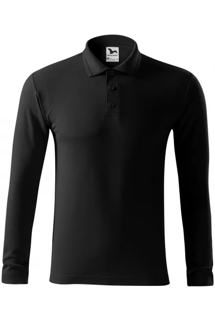 Grobes Poloshirt für Herren mit langen Ärmeln - schwarz, S