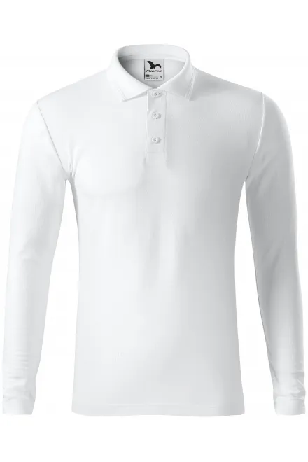 Grobes Poloshirt für Herren mit langen Ärmeln - weiß, S