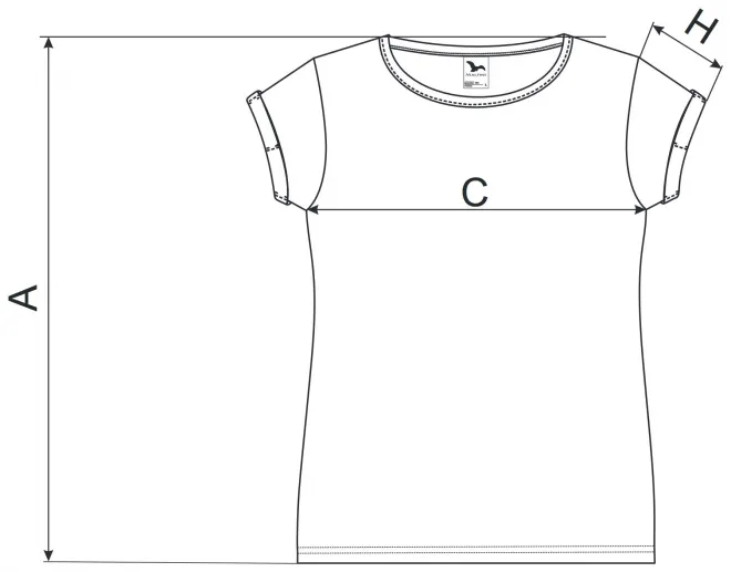 Damen T-Shirt mit gerollten Ärmeln - Maßtabelle