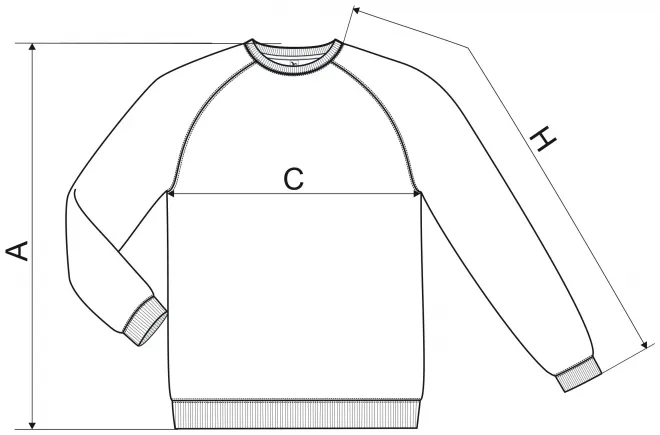 Einfaches Herren-Sweatshirt - Maßtabelle