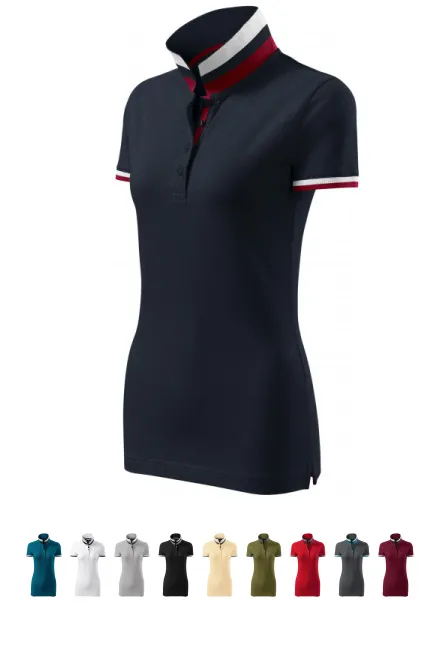 Damen Poloshirt mit Stehkragen, dunkelblau