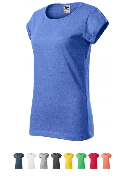 Damen T-Shirt mit gerollten Ärmeln, blauer Marmor