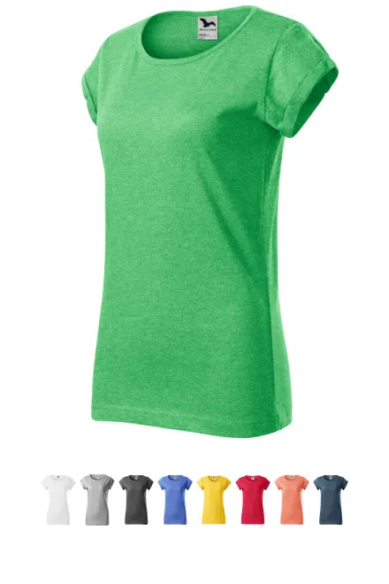 Damen T-Shirt mit gerollten Ärmeln, grüner Marmor