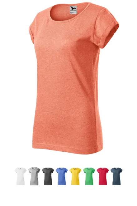 Damen T-Shirt mit gerollten Ärmeln, orange Marmor