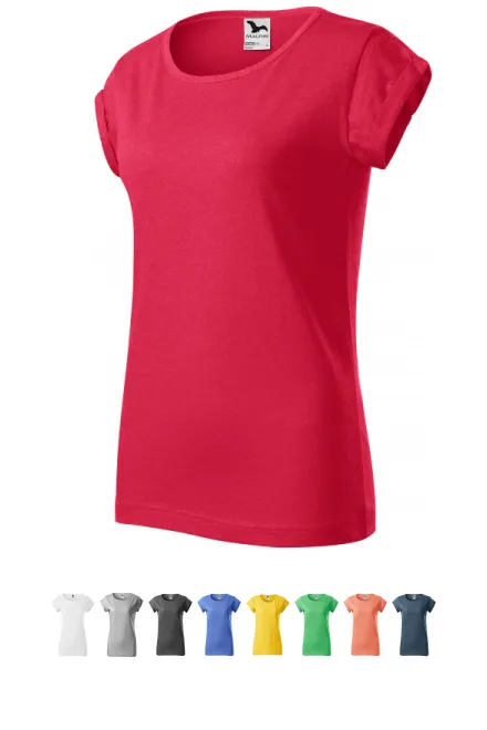 Damen T-Shirt mit gerollten Ärmeln, roter Marmor