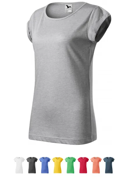 Damen T-Shirt mit gerollten Ärmeln, Silberner Marmor