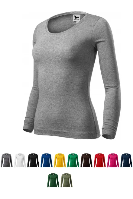 Damen T-Shirt mit langen Ärmeln, dunkelgrauer Marmor