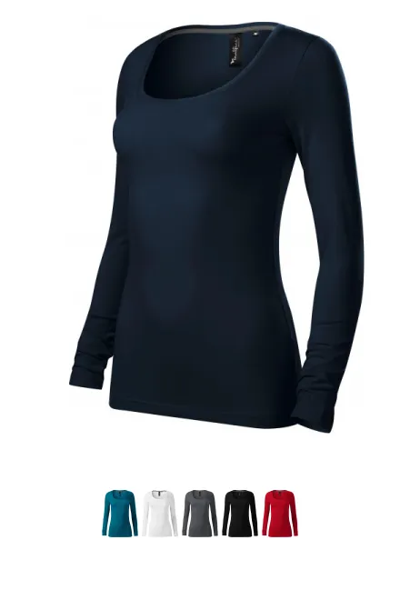 Damen T-Shirt mit langen Ärmeln und tiefem Ausschnitt, dunkelblau