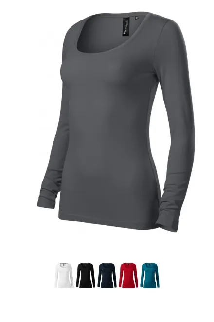 Damen T-Shirt mit langen Ärmeln und tiefem Ausschnitt, hellgrau