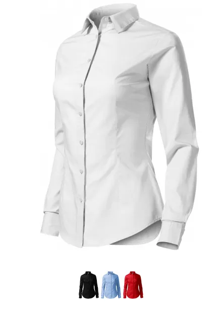 Dames katoenen blouse met lange mouwen, witte