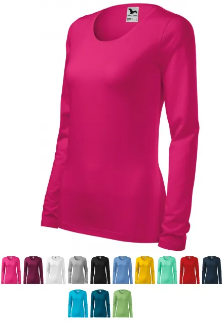 Dames nauwsluitend T-shirt met lange mouwen, framboos