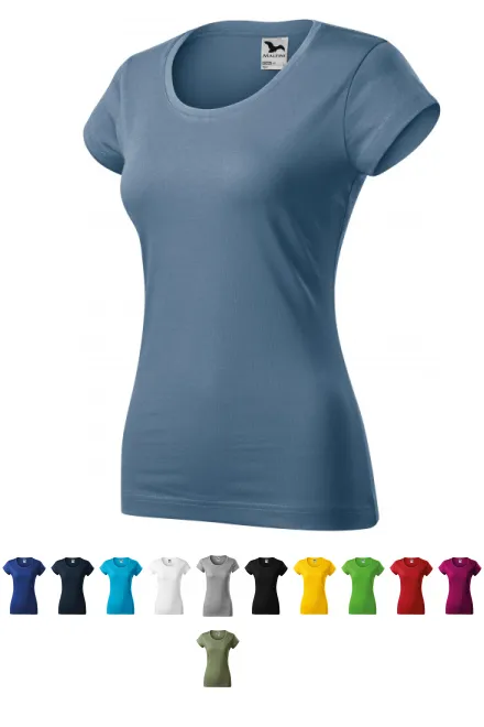 Dames slim fit T-shirt met ronde halslijn, denim