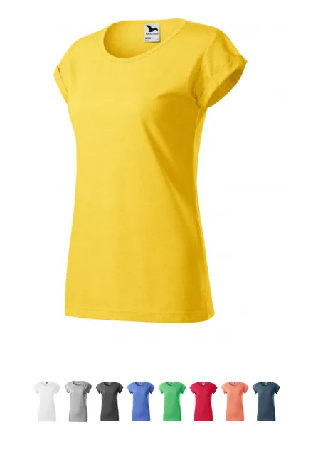 Dames T-shirt met opgerolde mouwen, geel marmer