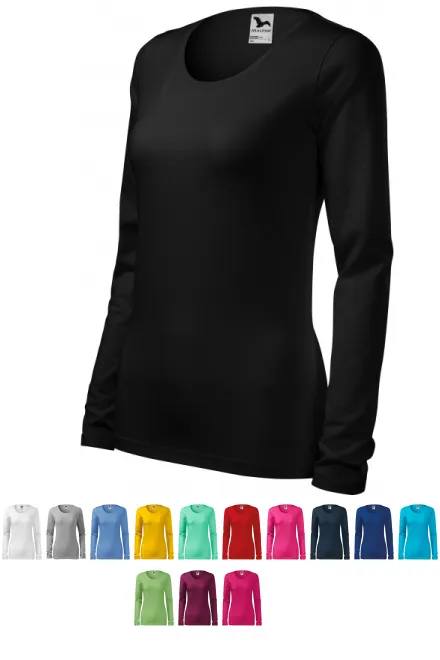 Damska dopasowana koszulka z długim rękawem, czarny