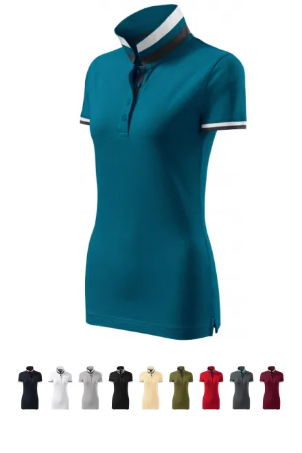 Dámska polokošeľa s golierom hore, petrol blue