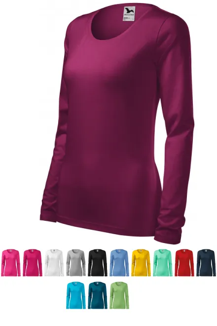 Eng anliegendes Damen-T-Shirt mit langen Ärmeln, fuchsie