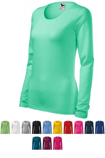 Eng anliegendes Damen-T-Shirt mit langen Ärmeln, Minze