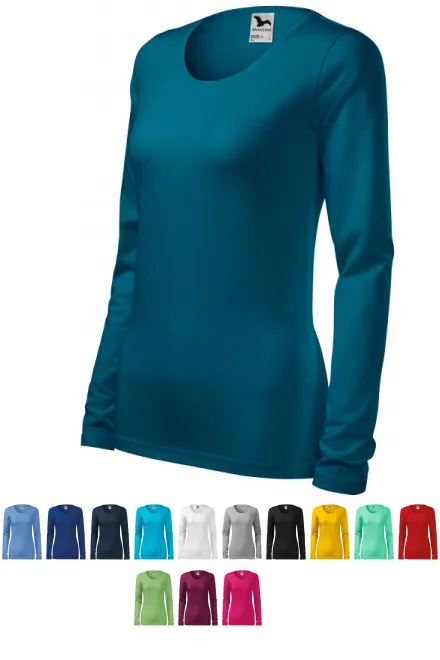 Eng anliegendes Damen-T-Shirt mit langen Ärmeln, petrol blue