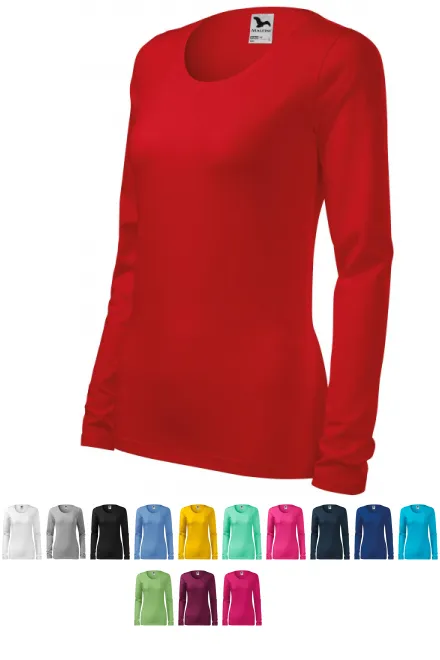 Eng anliegendes Damen-T-Shirt mit langen Ärmeln, rot