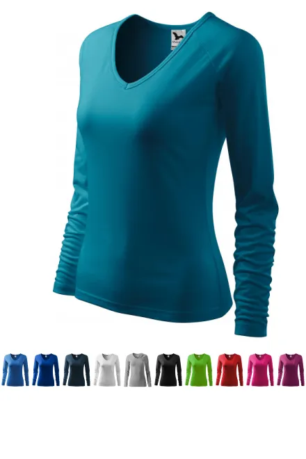 Eng anliegendes T-Shirt für Damen, V-Ausschnitt, dunkles Türkis