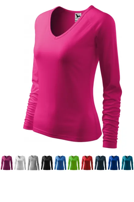 Eng anliegendes T-Shirt für Damen, V-Ausschnitt, himbeere