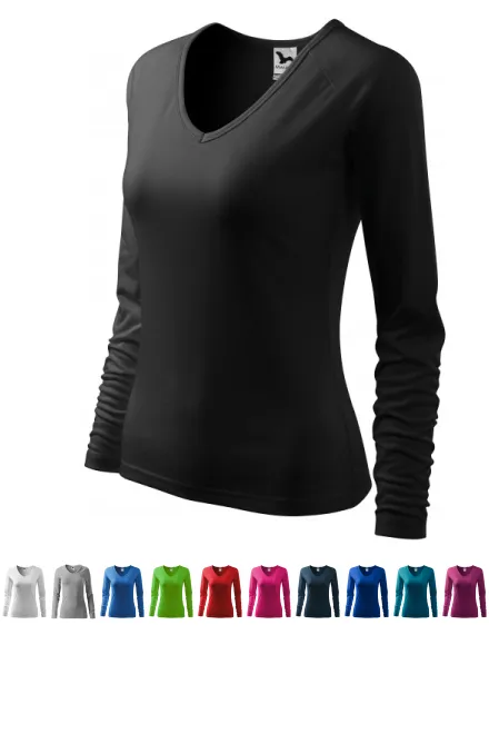 Eng anliegendes T-Shirt für Damen, V-Ausschnitt, schwarz