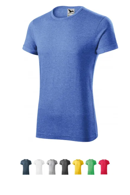 Heren T-shirt met opgerolde mouwen, blauw marmer