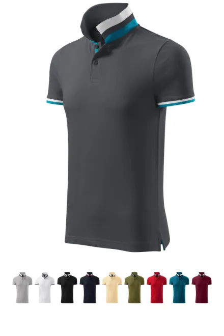 Herenpolo met kraag omhoog collar, lichtgrijze