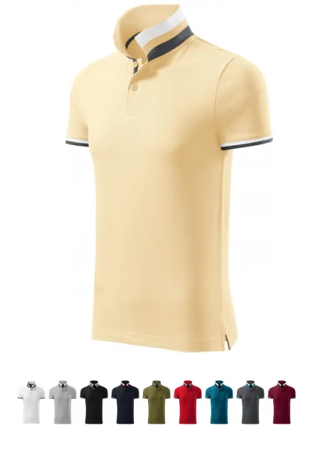 Herenpolo met kraag omhoog collar, vanille