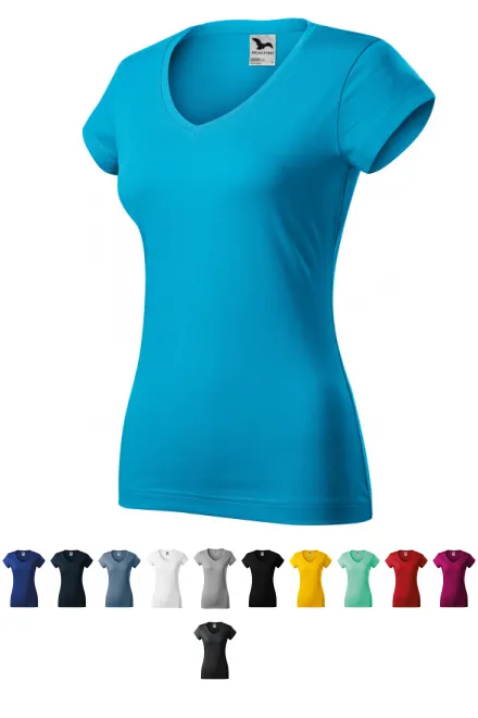 Naisten slim fit t-paita, jossa V-pääntie, turkoosi