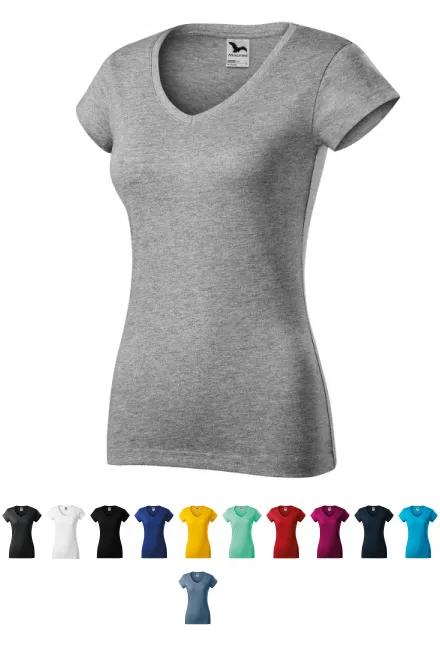 Slim Fit Damen T-Shirt mit V-Ausschnitt, dunkelgrauer Marmor